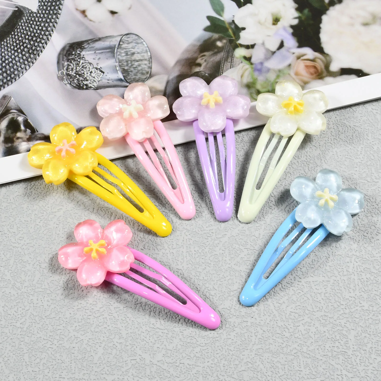 4Pcs/Set Multicolor BB Hair Clips Sweet Flowers Shape Women Side Clips For Daliy Life