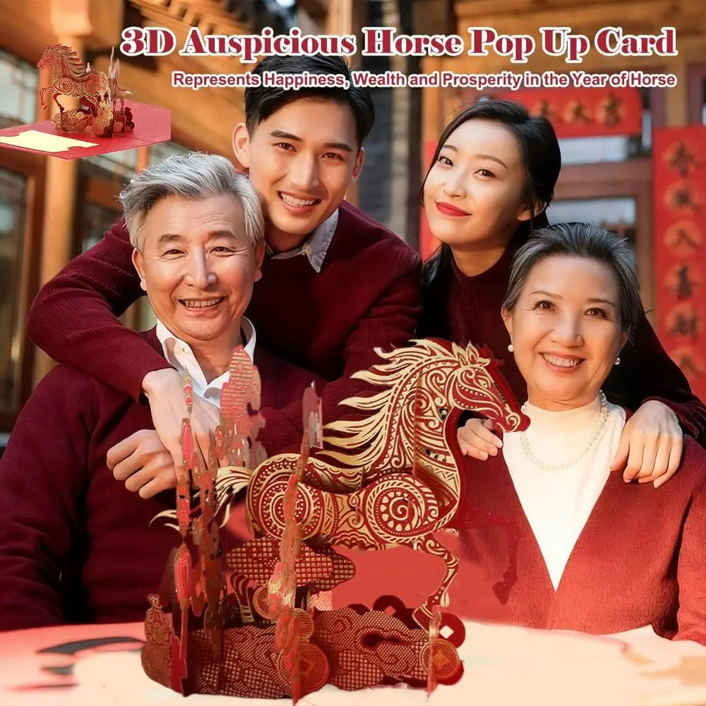 with Stunning Gold Foil Chinese New Year Card Fortune & Luck Handmade 3D Pop Up Year of the Horse Card