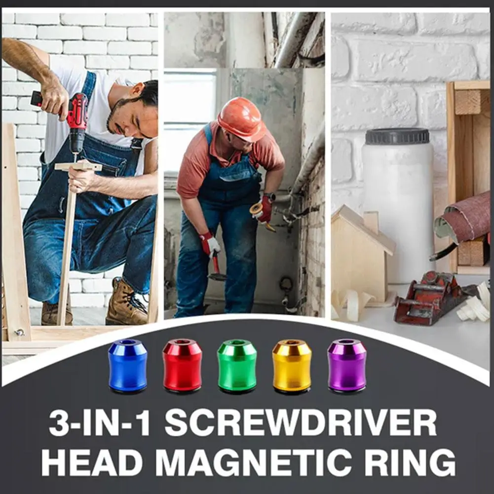3-in-1 Screwdriver Head Magnetic Ring, Strong Magnetic Screw Ring, 6.35 Mm Magnetic Screw Ring Bit for Hex Screwdriver