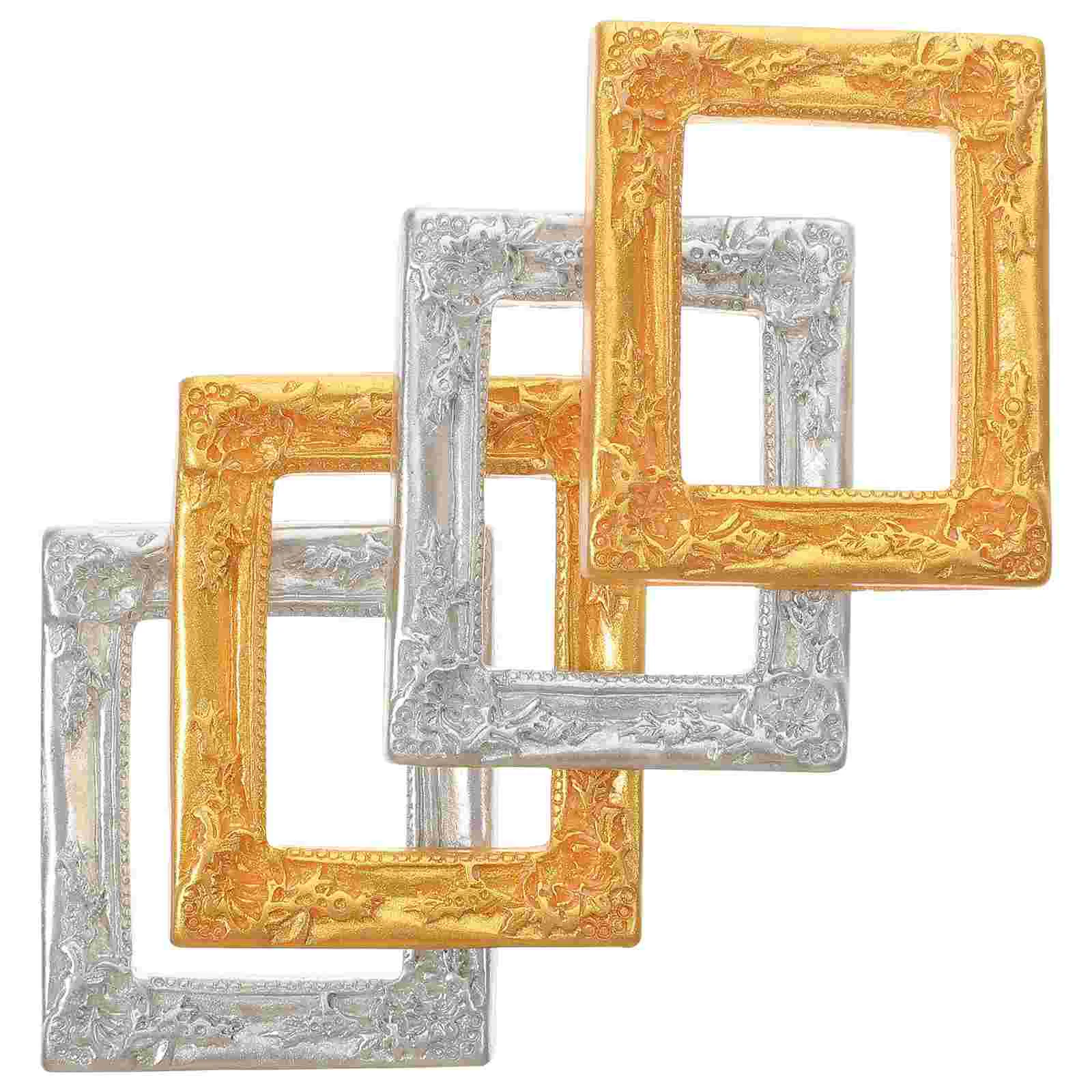

4 Pcs Vintage Resin Photo Frame Mini Picture Adornment Decorative Miniature Home House Ornament Small Epoxy