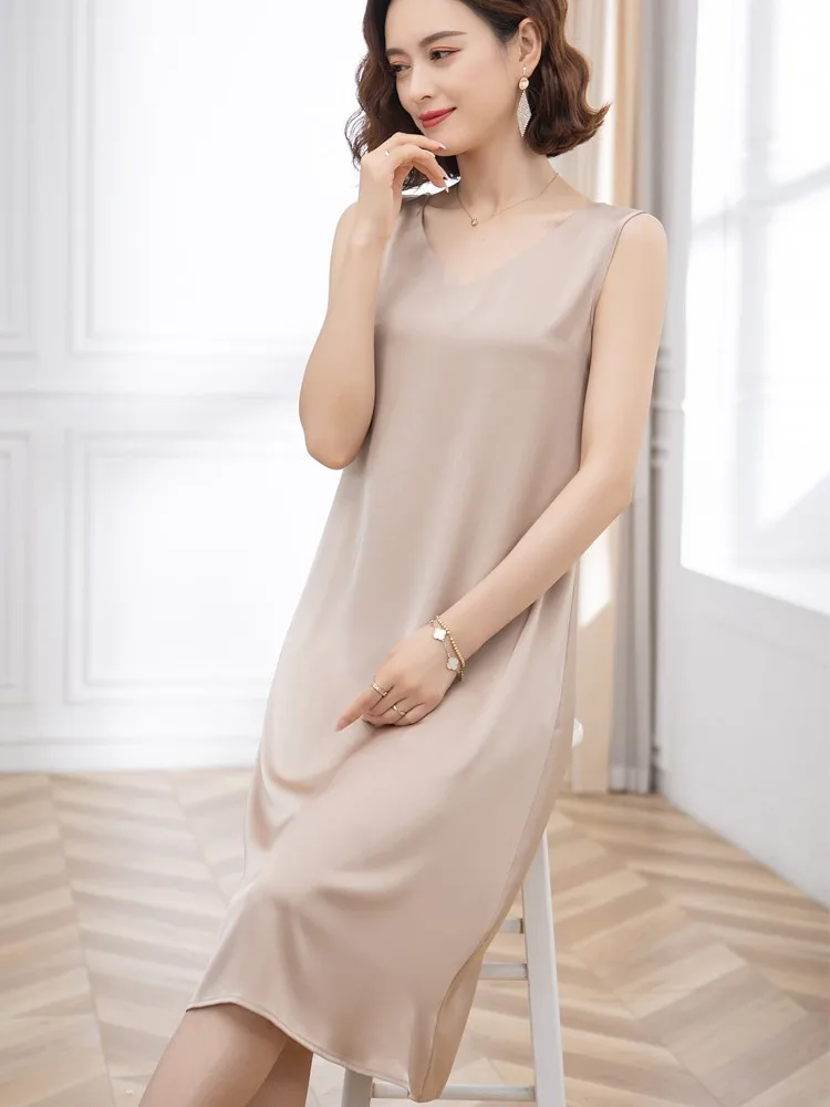 

Новая многоцветная шелковая одежда для сна, летняя однотонная ночная рубашка на подтяжках