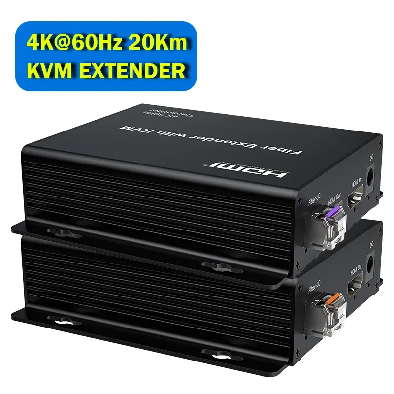 4K 60Hz KVM 20Km Fiber Extender Optical Transceiver Over LC HDMI Video Audio KVM Transmitter Receiver Support Mouse Keyboard