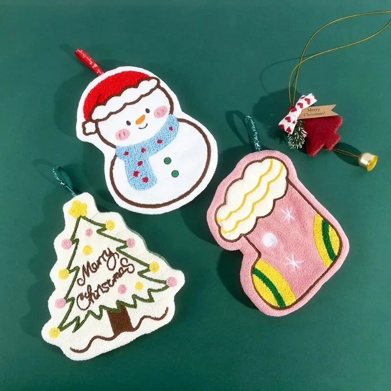 

New Santa Snowman Christmas Hand Towel - Coral Fleece Absorbent Wipe Cloth for Kitchen Bathroom Home Decor