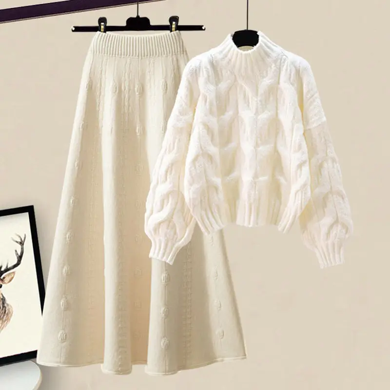 

Осенний вязаный свитер Dr, комплект из двух предметов для женщин больших размеров, повседневный длинный свек, круглый, свободный крой