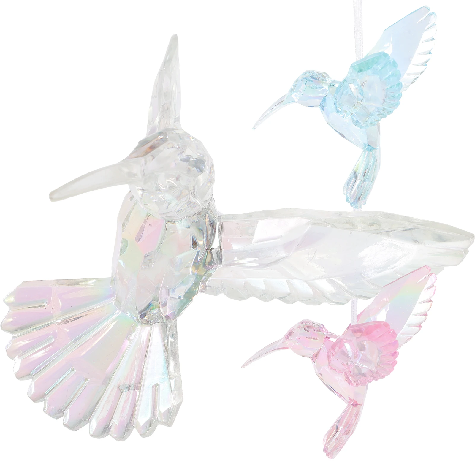 

3 Pcs Acrylic Hummingbird Ornament Transparent Colorful Decorative Hanging Bird Pendant White Sky Blue Chime