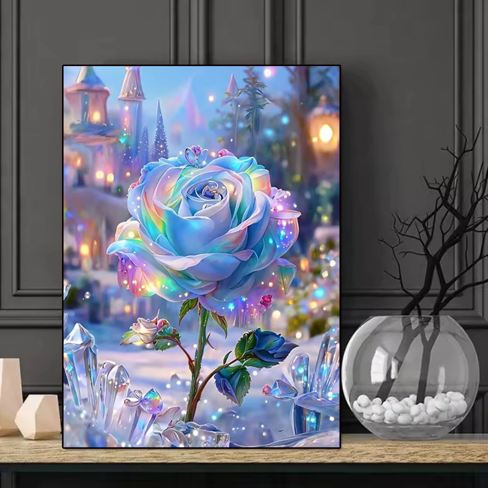 DIY Diamond Painting Art New 2026 Fantasy Crystal Blue Rose Castle Landscape 5D Cross Stitch Mosaic Embroidery Home Decor