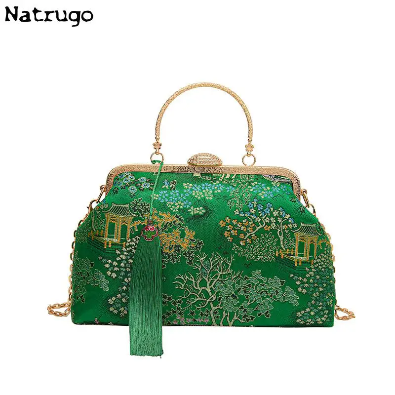 Chinese Style Embroidery Bags For Women Purse And Handbag Flowers Dinner Clutch Hand Bag Ladies Chain Crossbody Shoulder Bag