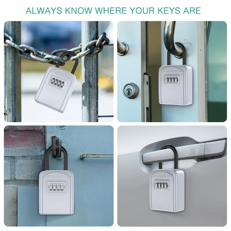 Key Lock Box 4 Digit Combination Key Safe Box Waterproof Key Storage Lock Box with Removable Chain Security Anti-theft