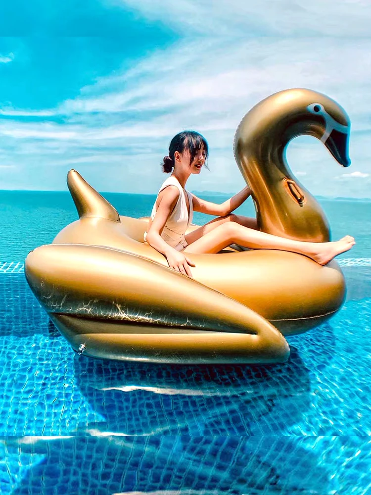 Super large adult golden swan inflatable mount floating swimming ring baby water floating bed floating exhaust