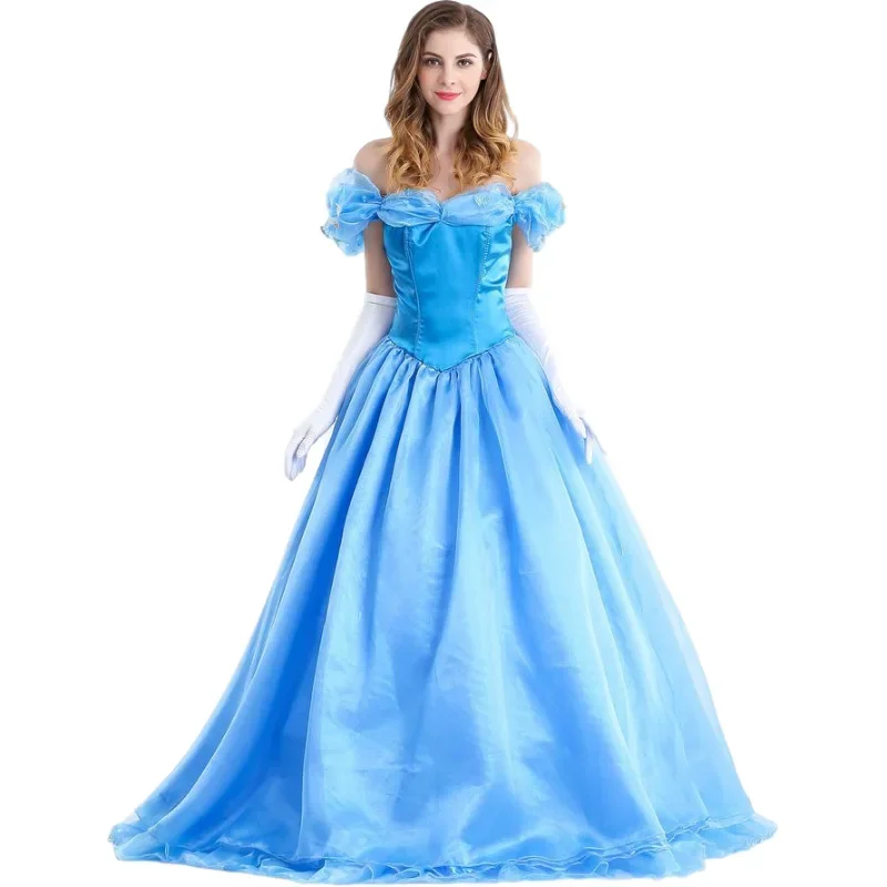 Snow Princess Blue Dress Carnival Cosplay Costumes Masquerade Birthday Party Fairy Tales Dress Halloween Purim Costume Ball Gown