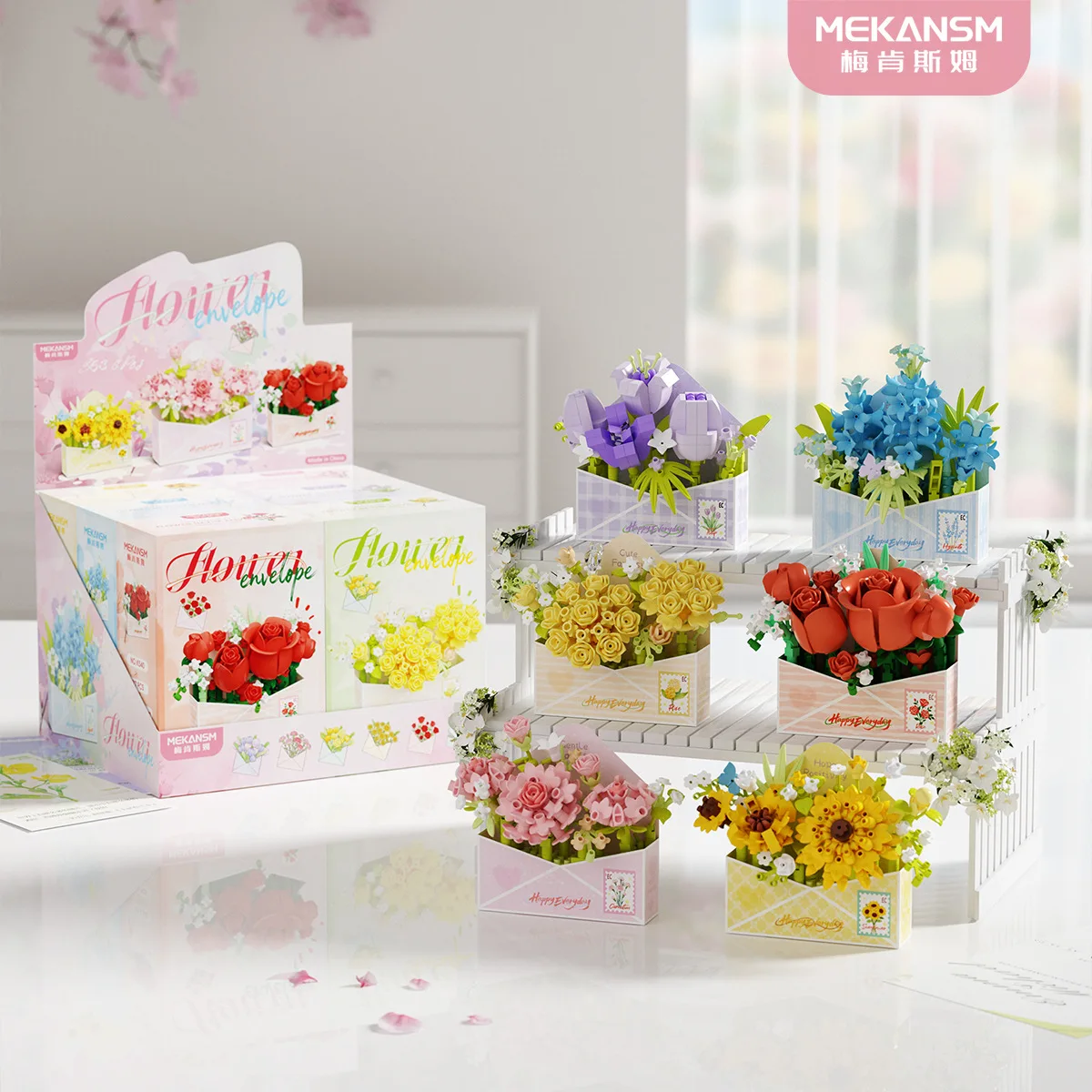 

Mekansm Envelope Rose Building Blocks Micro Particle Flowers Series Assembled Atmosphere Decoration Photo Props Girls Gift