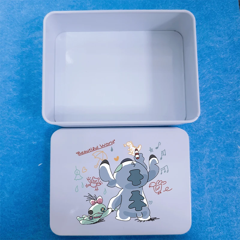 جديد غرزة الكرتون أنيمي صفيح صندوق مع غطاء غطاء Kawaii سعة كبيرة الأبيض مستطيلة صور مجوهرات الحلوى حقيبة للتخزين