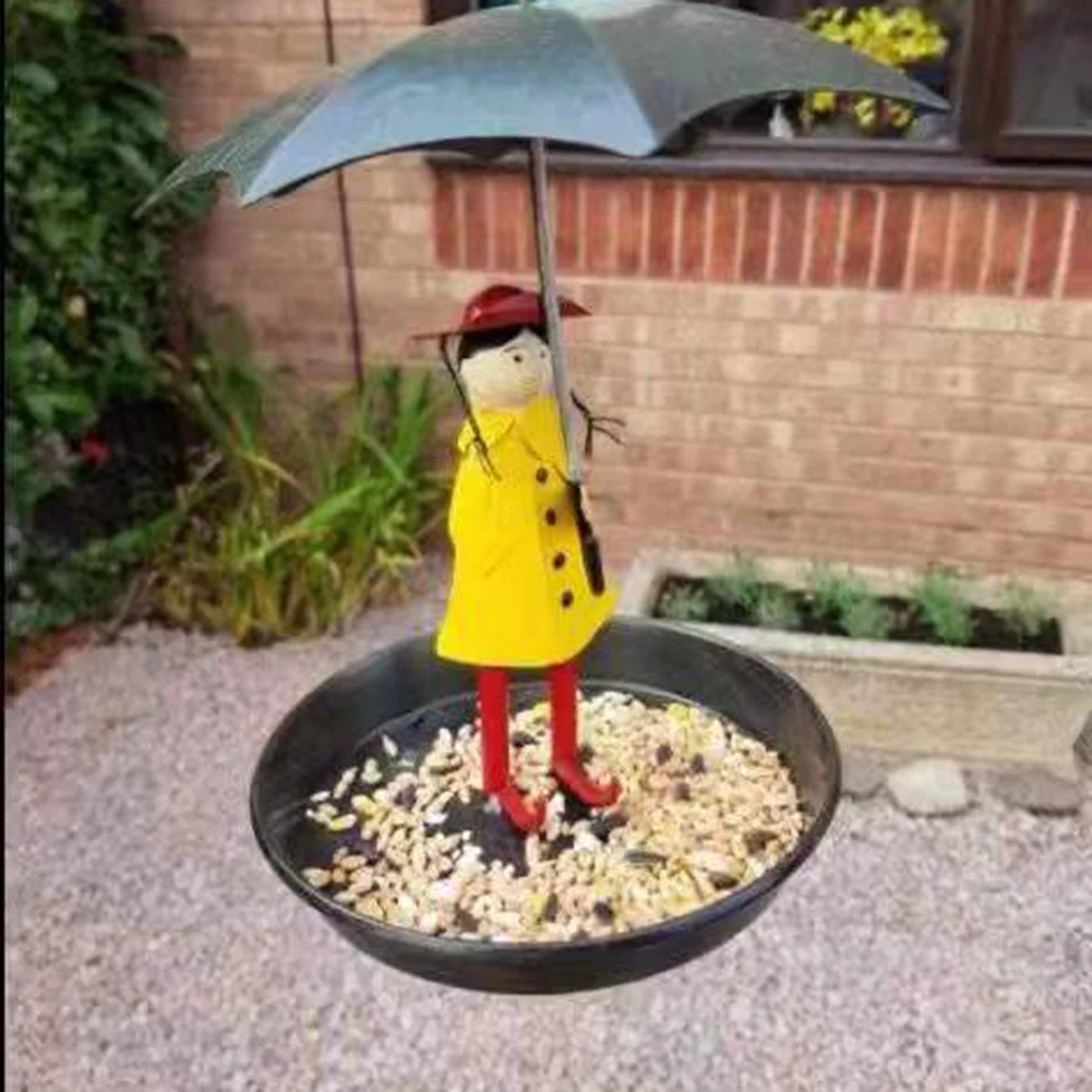 Hanging Bird Feeder Creative Bird Feeders Girl with Umbrella Tray Outdoor Garden Yard Decor Bird Feeder for Hanging Wild Metal H