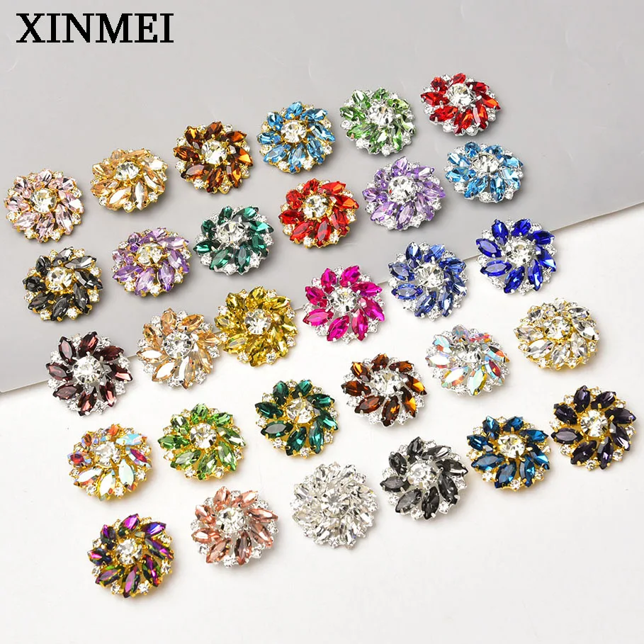 

5Pcs 25mm Vintage Flower Rhinestone Applique Shank Crystal Buttons Diy Wedding Dress Sewing Clothes Decoration Accessories