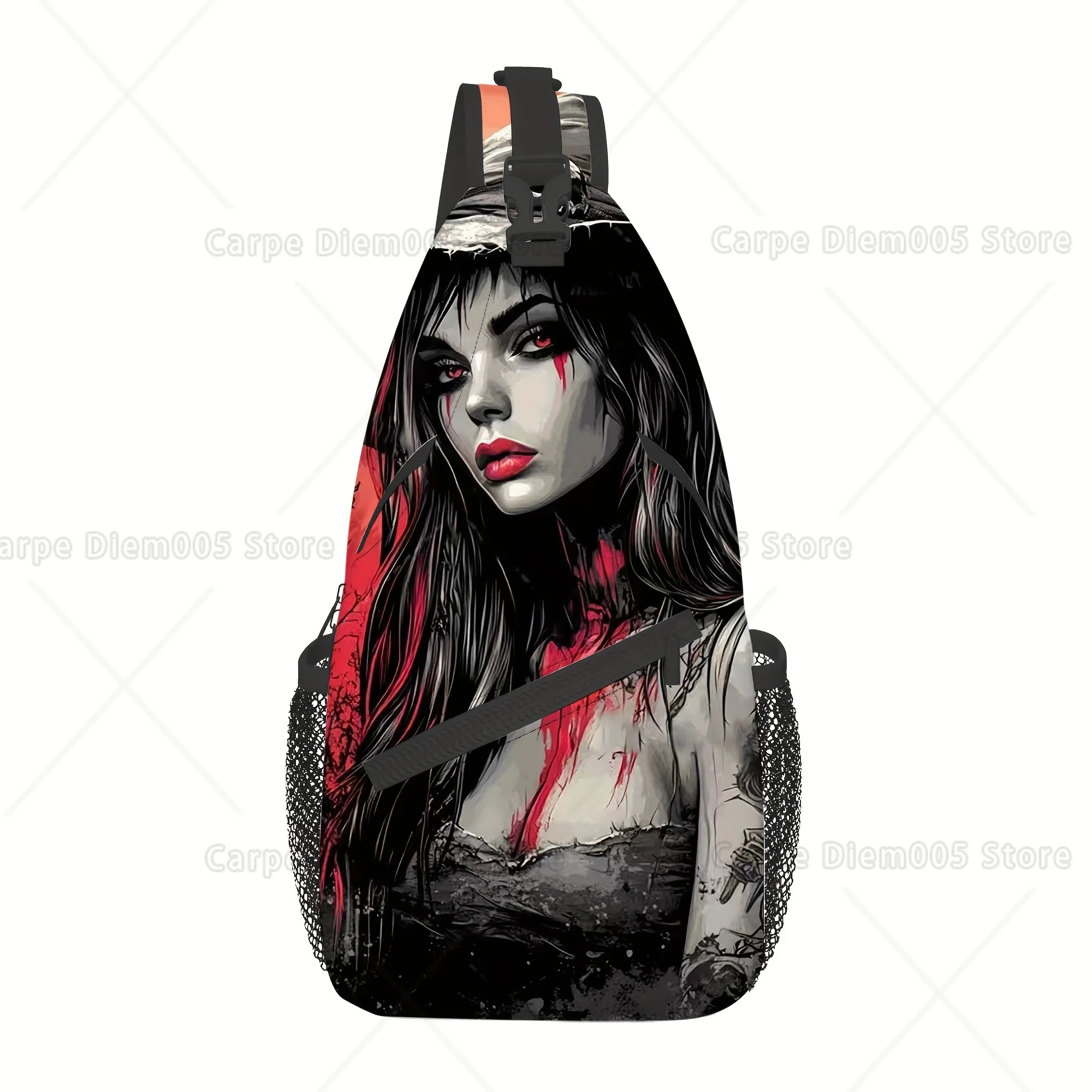 

Gothic Girl Printed Chest Bag - Adjustable 19.69-0.39inch Strap, Durable Polyester Crossbody with Zip Closure