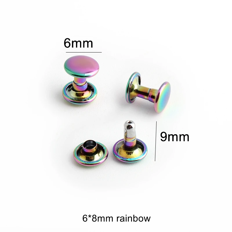 10-30-100pcs  6*6mm 8*8mm 10*8mm Iridescent rainbow fastened double rivet stud for shoes, DIY metal rivets tone on tone