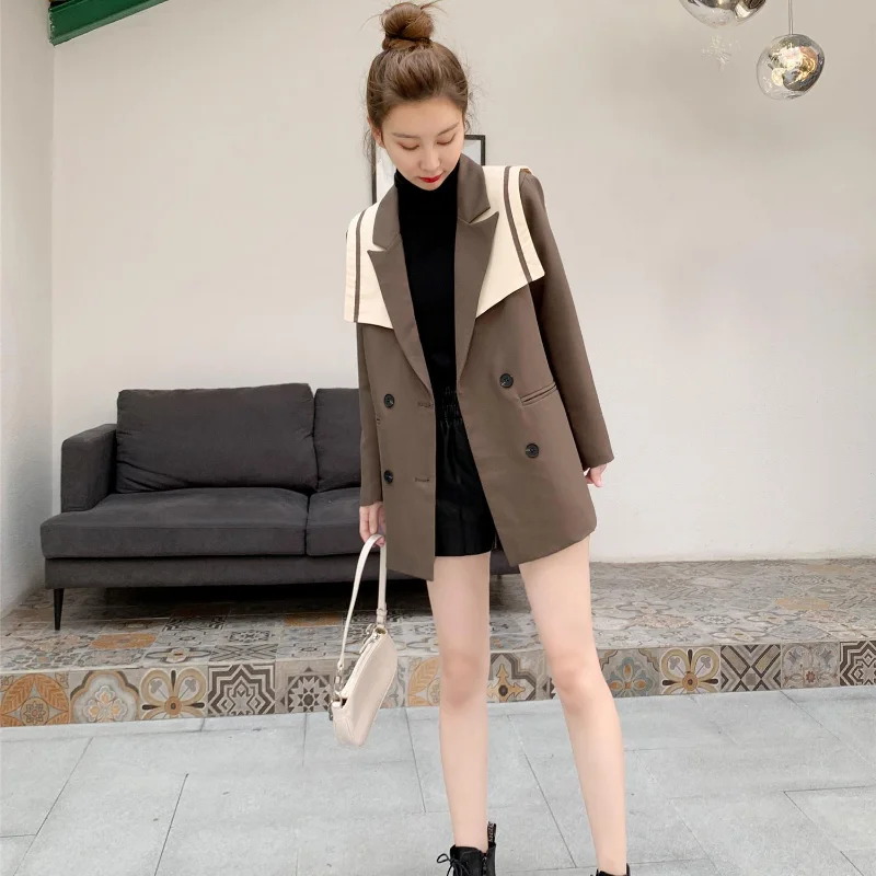 2024 New Design Suit Coat Women\'s Autumn Navy Collar Fried Street Temperament Casual and Slim Suit for Age Reduction