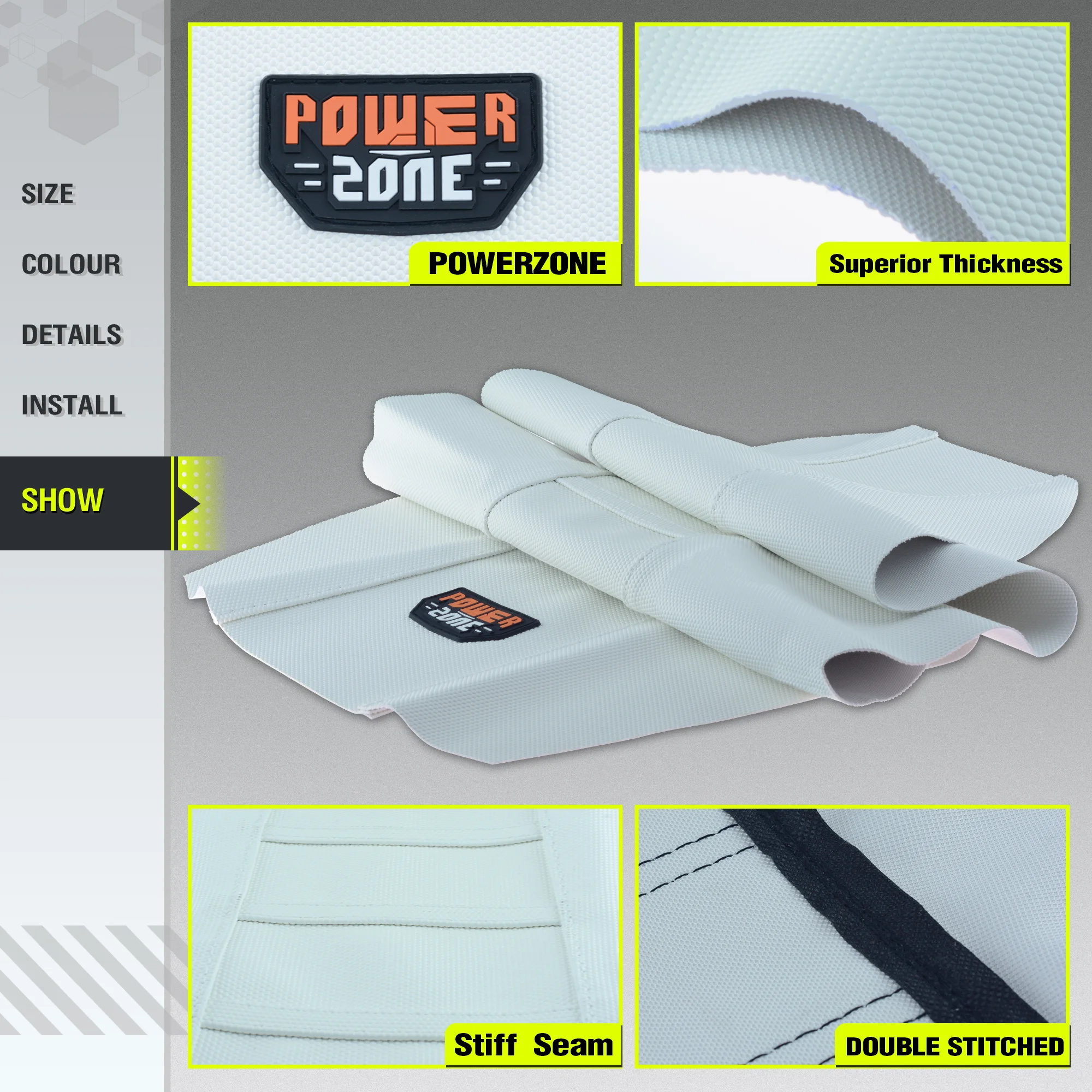 Powerzone-tampa de assento macia para motocicleta, branco, impermeável, antiderrapante, com nervuras, SXF, EXC, KXF, CRF, YZF, WR, TC, TE