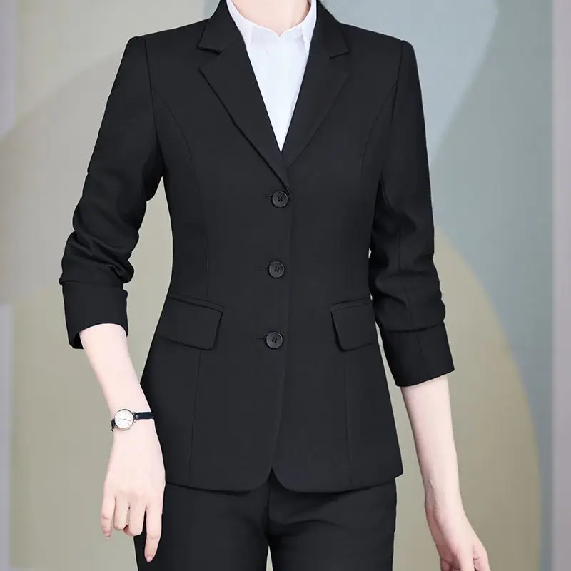 

Spring Autumn Women's Suit Jaet Profional Interview Workwear ort Sle Button up Long Sve Ladies Formal Coat