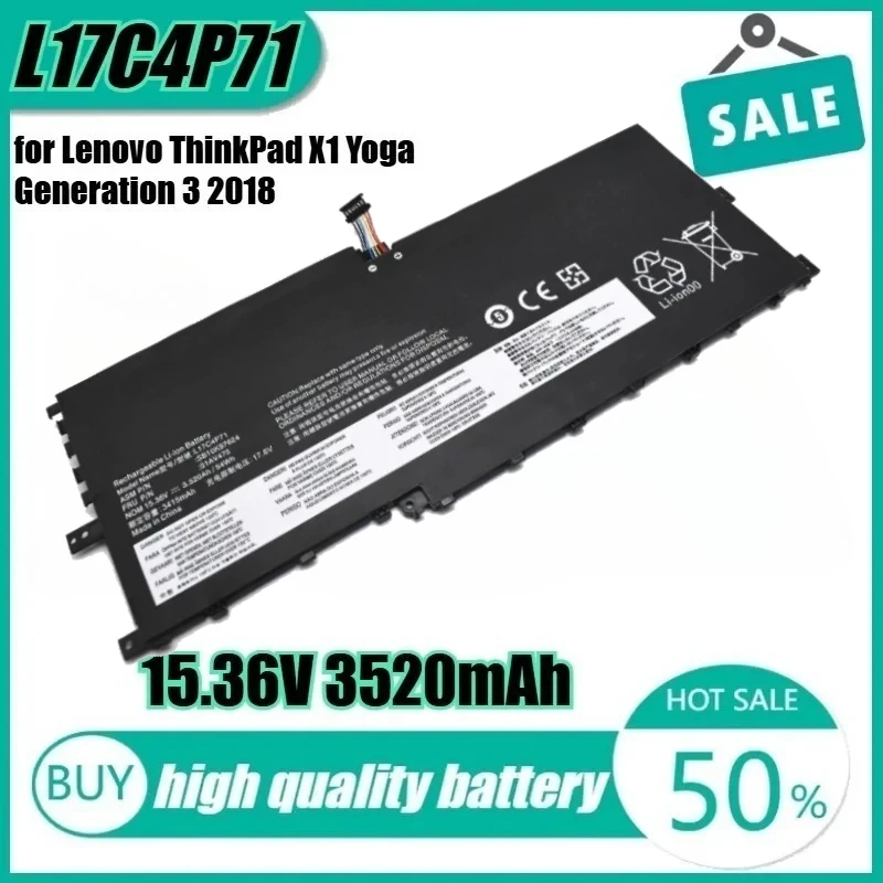 

Новый высококачественный аккумулятор для ноутбука L17C4P71 15,36 В, 54 Втч, 3520 мАч для Lenovo ThinkPad X1 Yoga Generation 3 2018 (20LD000KCD) L17M4P71
