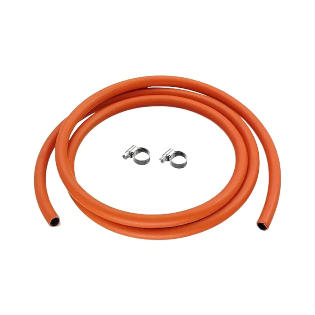 2 Meter For LPG Gas Hose for Butane Propane - 8mm ID Nitrile Butadiene Rubber Hose with 2 Securing Clips for Safety