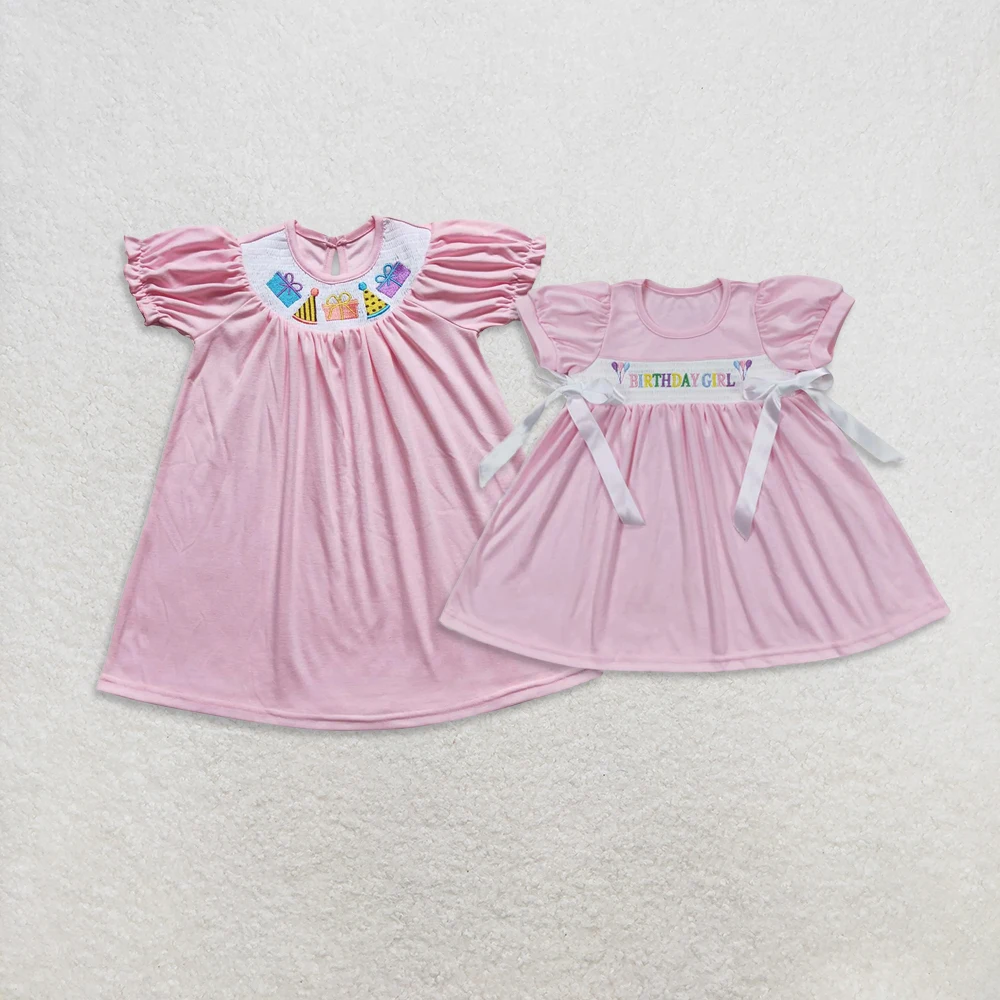 

z1015-16 GSD0433 Matching Summer dress Boutique baby girl clothes smocked Embroidered dress Wholesale kids clothes girl