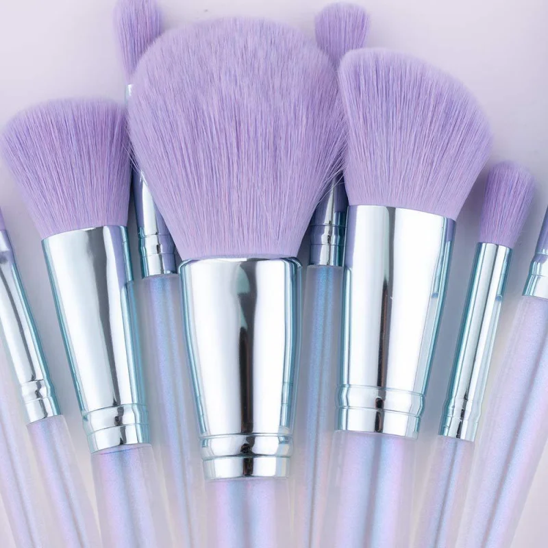 10 pinceaux de maquillage, manche en acrylique, brosse à poudre, ombre à paupières, outils de beauté, en Stock