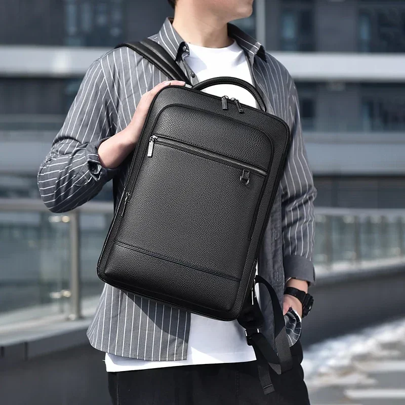 Executive Backpack Men PU Leather Satchel USB Charging Briefcase Office Travel Laptop Office Business Shoulder Back Pack Male