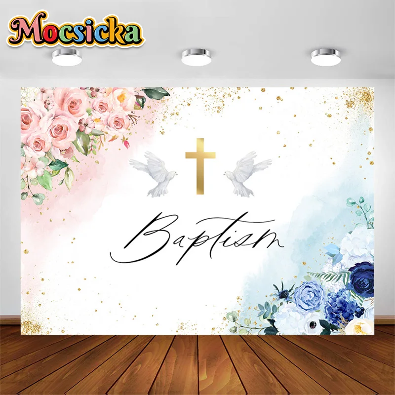 

Photography Background Blue and Pink Flowers Girls Boy Mi Primera Holy Communion Baptism Party Decor Background Photo Studio