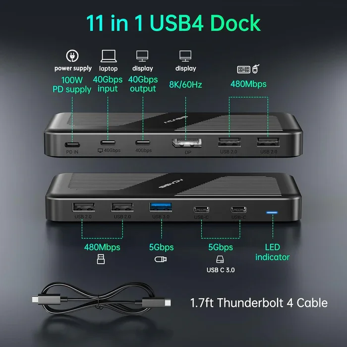 ACASIS 11-in-1 Thunderbolt 4 Docking Station Supports 8K 60Hz Display Compatible with M1 M2 Macs/Windows/Linux Docking Station