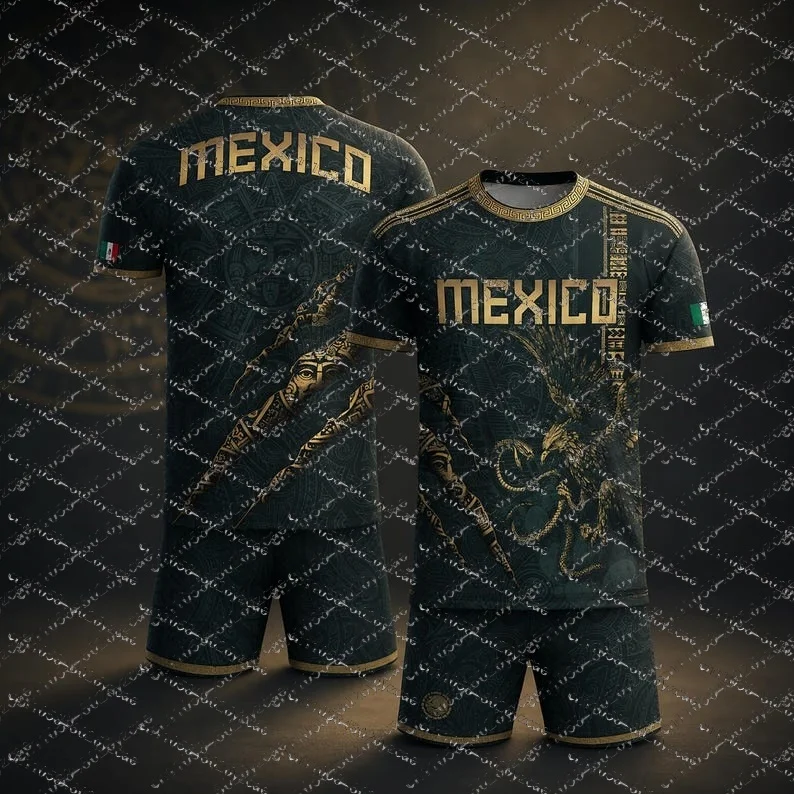 Mexico Football Jersey National Flag Print Soccer Shirt Breathable and Quick DryingTeam Kit T-shirt Shorts Set for Men and Women - view 4