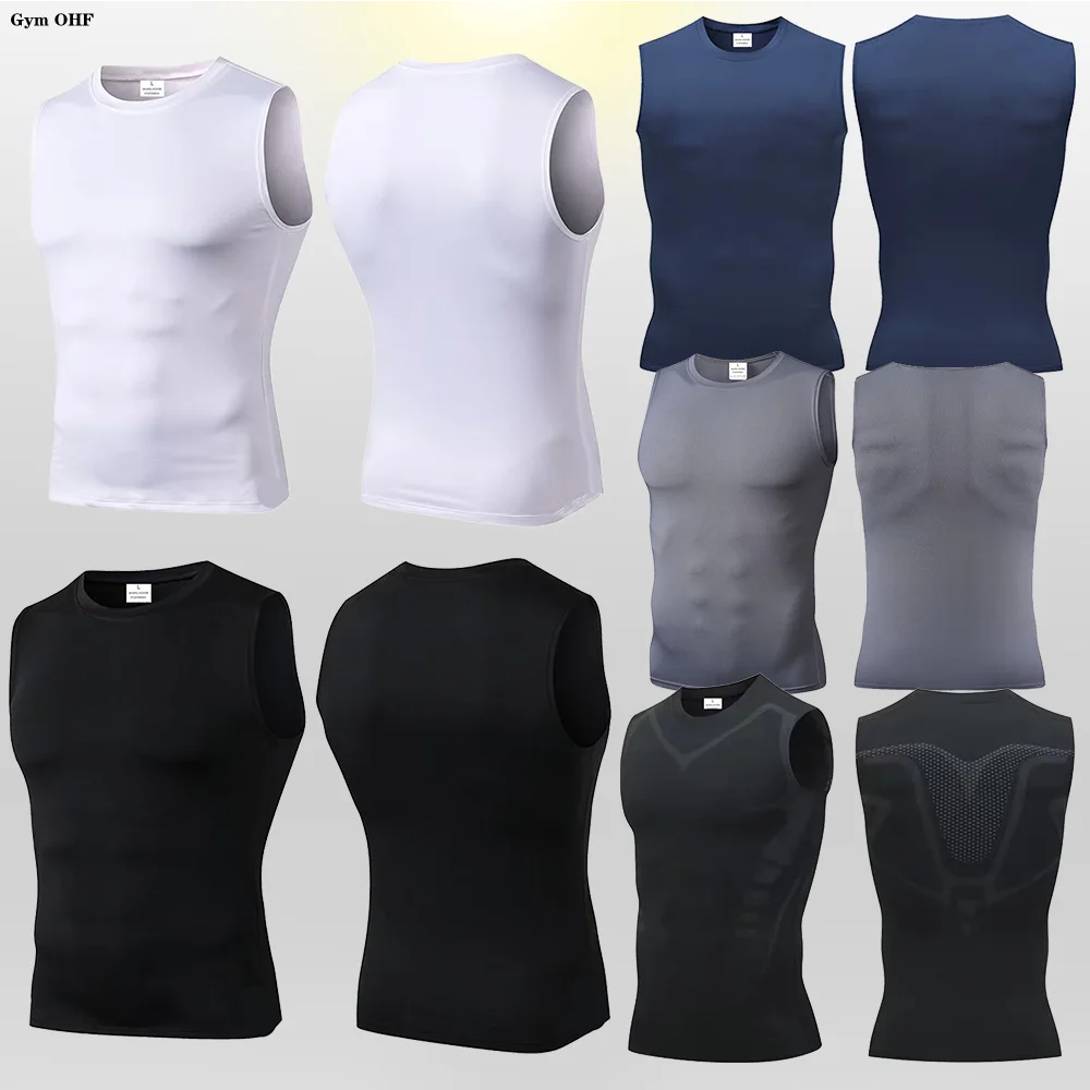 New Men's Tank Top Sleeveless Quick Dry Compression Sports Vest Fitness Bodybuilding Vest Training Muscle Shirt