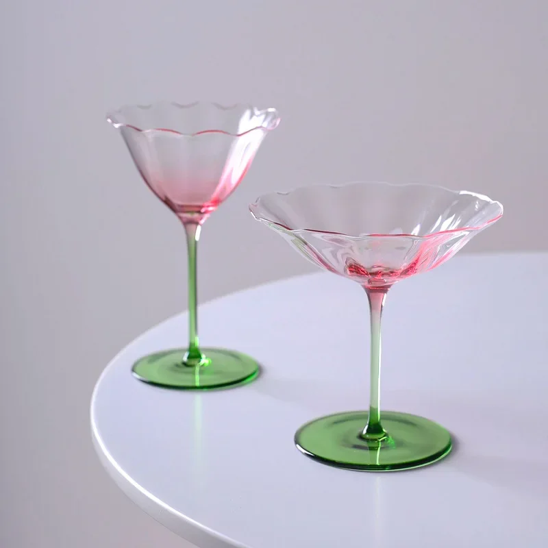 Creative Light Luxury Vintage Flower Red Wine Tall Glass Crystal Glass Pink Green Champagne Glass