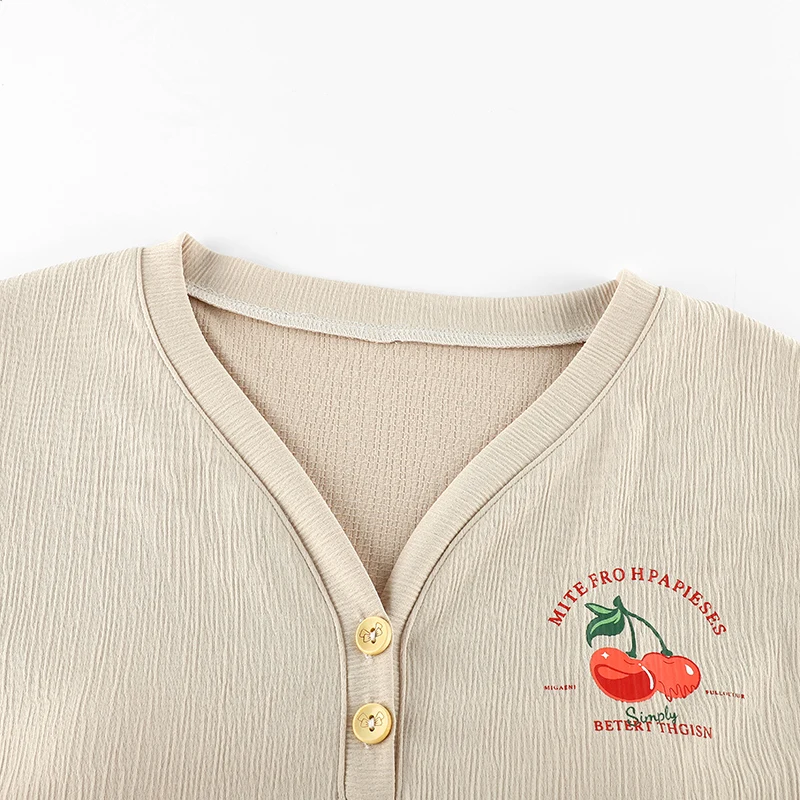 Pajamas Sets Women With Chest Pads Cotton Fashion Short Sleeve Sleepwear Suit 2 pieces/set V-Neck Summer Home Female Lounge Gift image 4