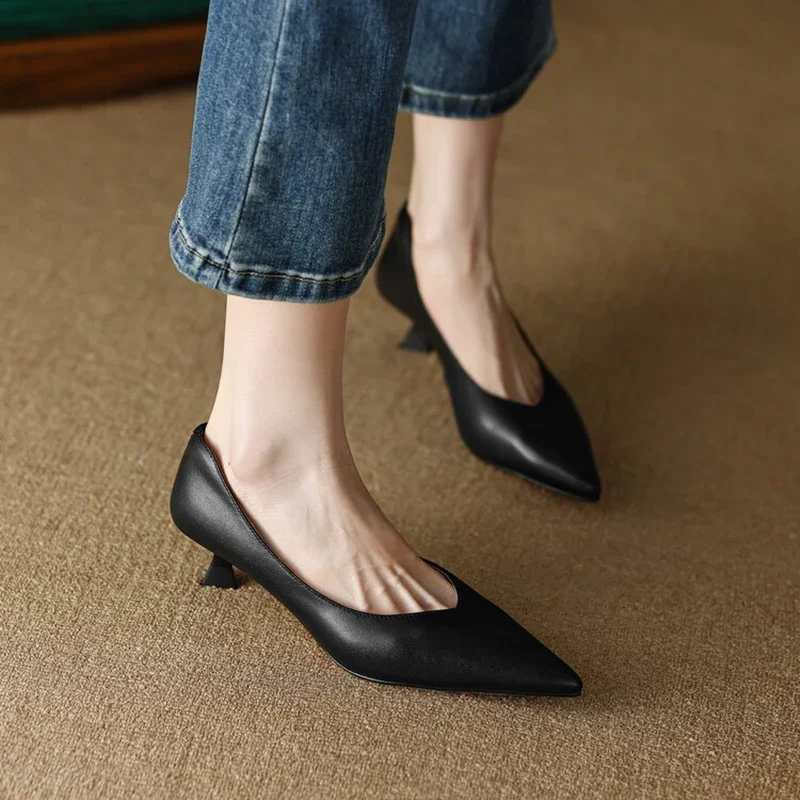 NEW Spring/Autumn Women Pumps Split Leather Shoes for Women Pointed Toe Thin Heel Shoes Cocise Black High Heels Stiletto Heels