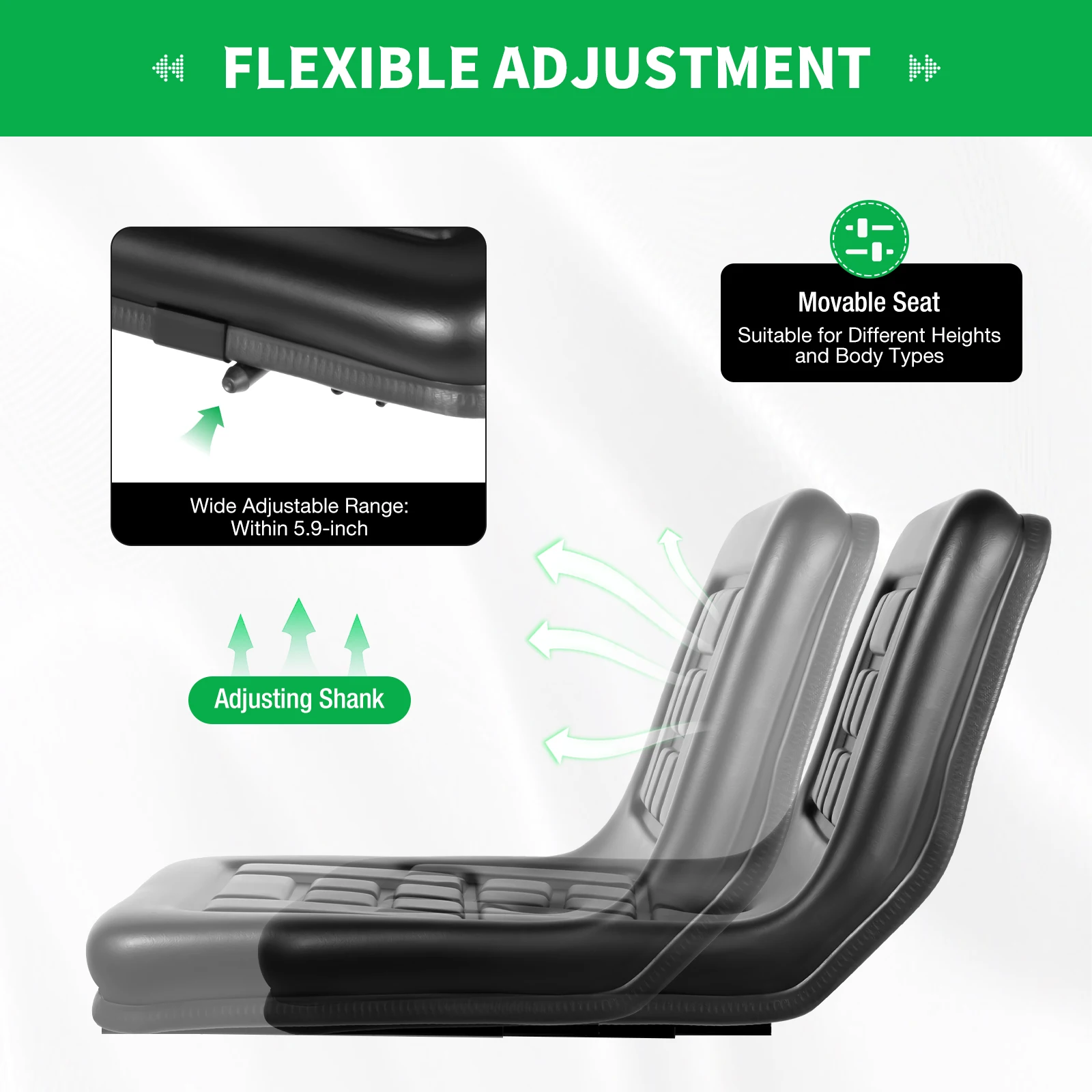 Flexibel verstellbarer Traktorsitz, Premium-Traktorsitz, starke Tragfähigkeit, Rasenmäher-Sitz, komfortabler Bagger-Sitz
