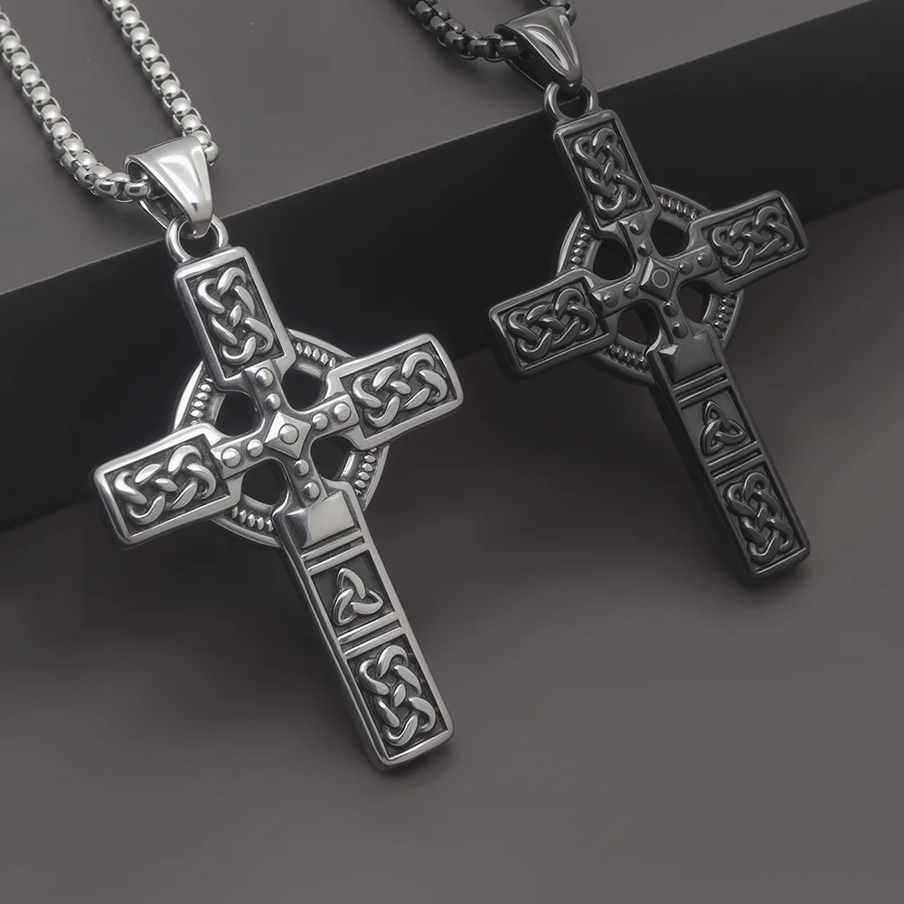 Collier Homme Medieval Stainless Steel Man Necklace Male Celtic Knot Cross Necklace for Men Viking Accessories Collar Hombre