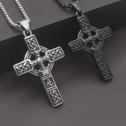 Collier Homme Medieval Stainless Steel Man Necklace Male Celtic Knot Cross Necklace for Men Viking Accessories Collar Hombre