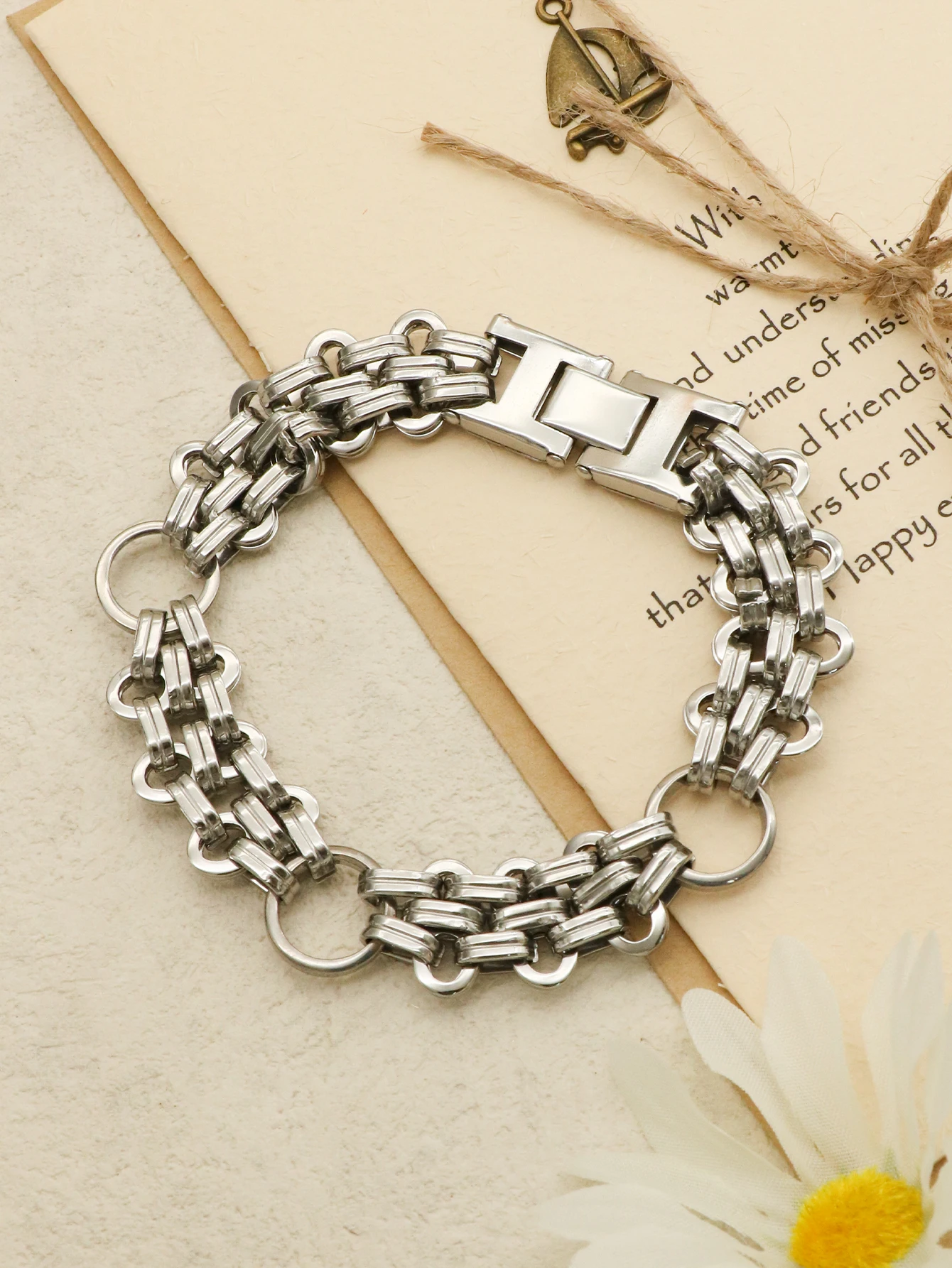 1 Piece Men Stainless Steel Three Row Bracelet Punk Thick Chain Women Jewelry joyeria acero inoxidables premium