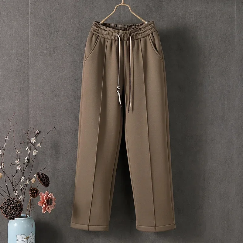 

Autumn Winter 2024New Large Size Straight Trousers High Waist Add Velvet Casual Pants Ladies Loose Mother Pants Warm Pants Women