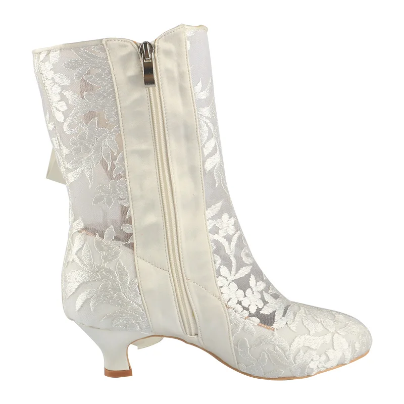 Wedopus Customized Romantic Floral Ribbon Tie High Heel Wedding Boots Beauty Flower Lace Bridal Boots 8CM/5CM