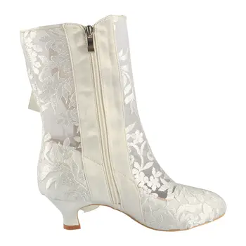 Wedopus 訂製浪漫花卉絲帶繫帶高跟婚靴 美麗花朵蕾絲新娘靴 8厘米/5厘米 8 最佳銷售 花卉靴 - №3