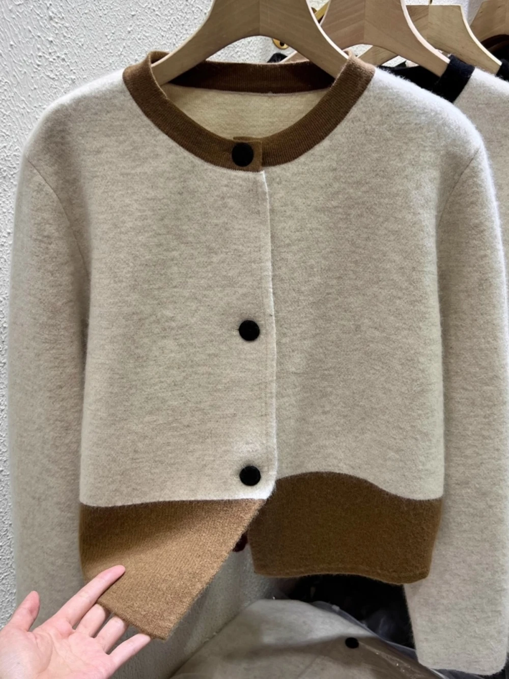 

Color Block Short Knitted Sweater Coat Women's Spring Autumn Lazy Style Small Size Knitted Open Cardigan Outerwear Top