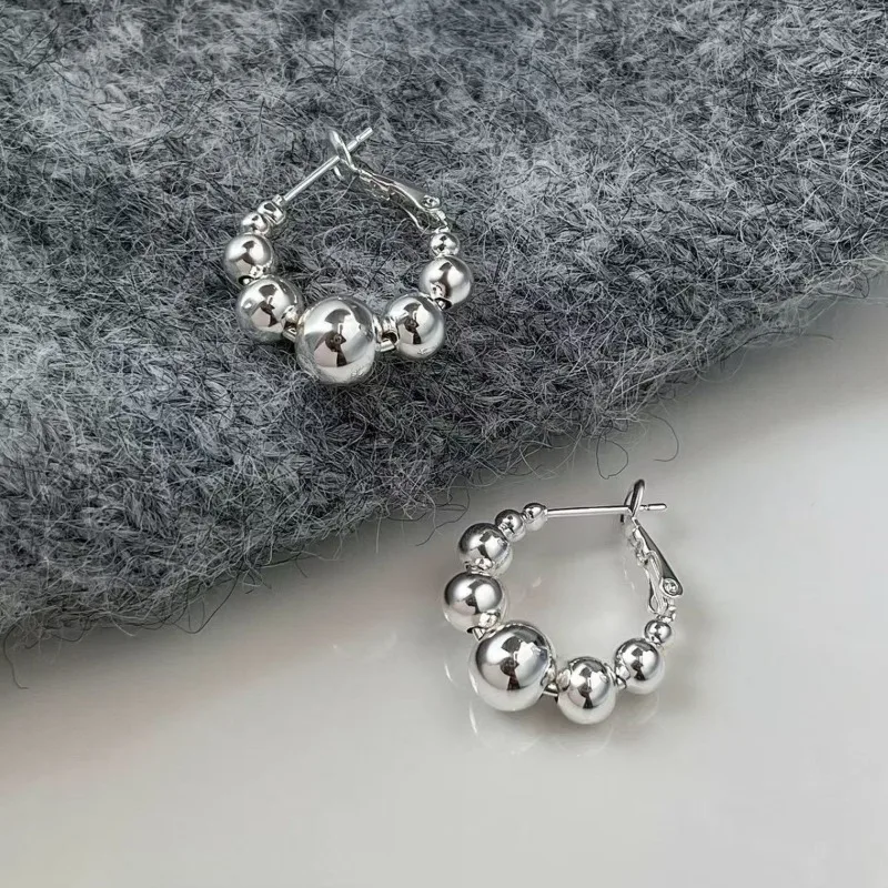 

Настоящее серебро 925, модные круглые серьги-кольца из бисера для очаровательных женщин, ювелирные изделия, индивидуальные геометрические аксессуары