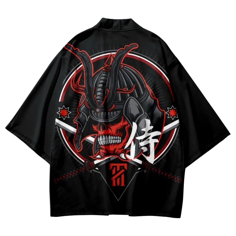 

Streetwear Japanese Samurai Print Cardigan Kimono Beach Yukata Harajuku Anime Men Women Haori Robe Clothes Plus Size