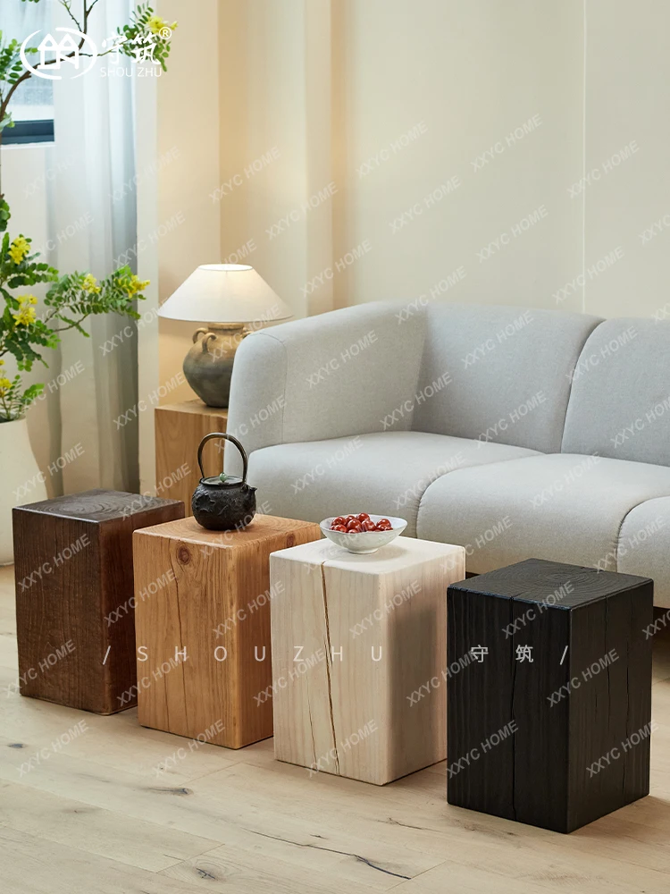 LLog pier living room wabi sandy wind root carving ornament base flower stand square shoe changing stool