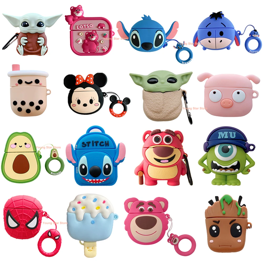 Earphone Case for Apple AirPods 1 2 3 Pro Case for AirPods Pro2 Cute Cartoon Mickey Stitch Yoda Spiderman Earphone Accessories