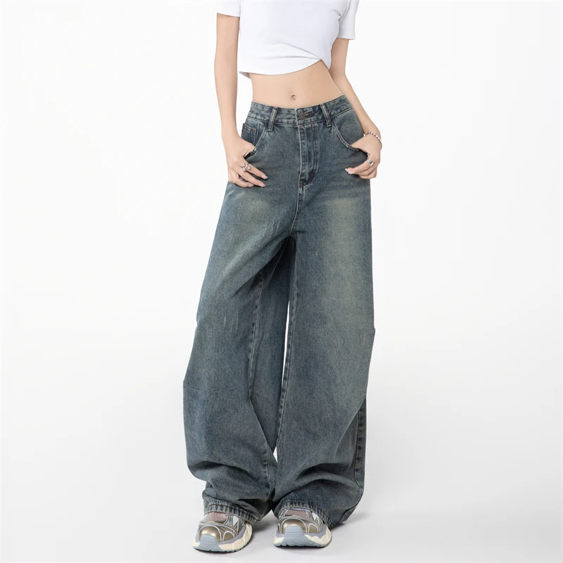 Low Waist Baggy Jeans for Women 2024 Fashion 90s Vintage 2000s Clothes Y2k Blue Women\'s Wide Denim Pants Woman Trousers Jeans