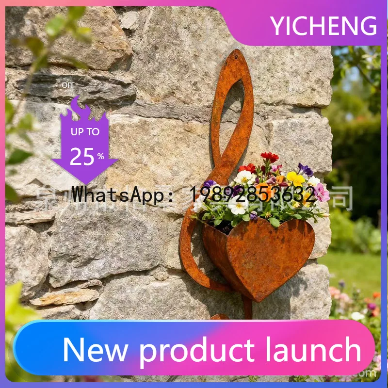 Rusty note heart-shaped wall-mounted planter - outdoor home decor for planting succulents and flowers