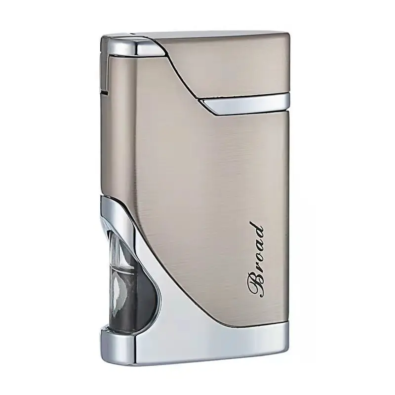 ولاعة غاز البيوتان المعدنية المقاومة للرياح مع نافذة غاز شفافة، قابلة لإعادة الملء، شعلة توربو للسيجار، تصميم شخصي لهب أحمر